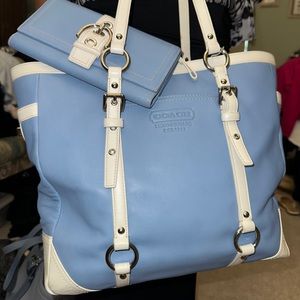 💜 Coach 💜 Tote Bag light blue -- brown interior and matching wallet